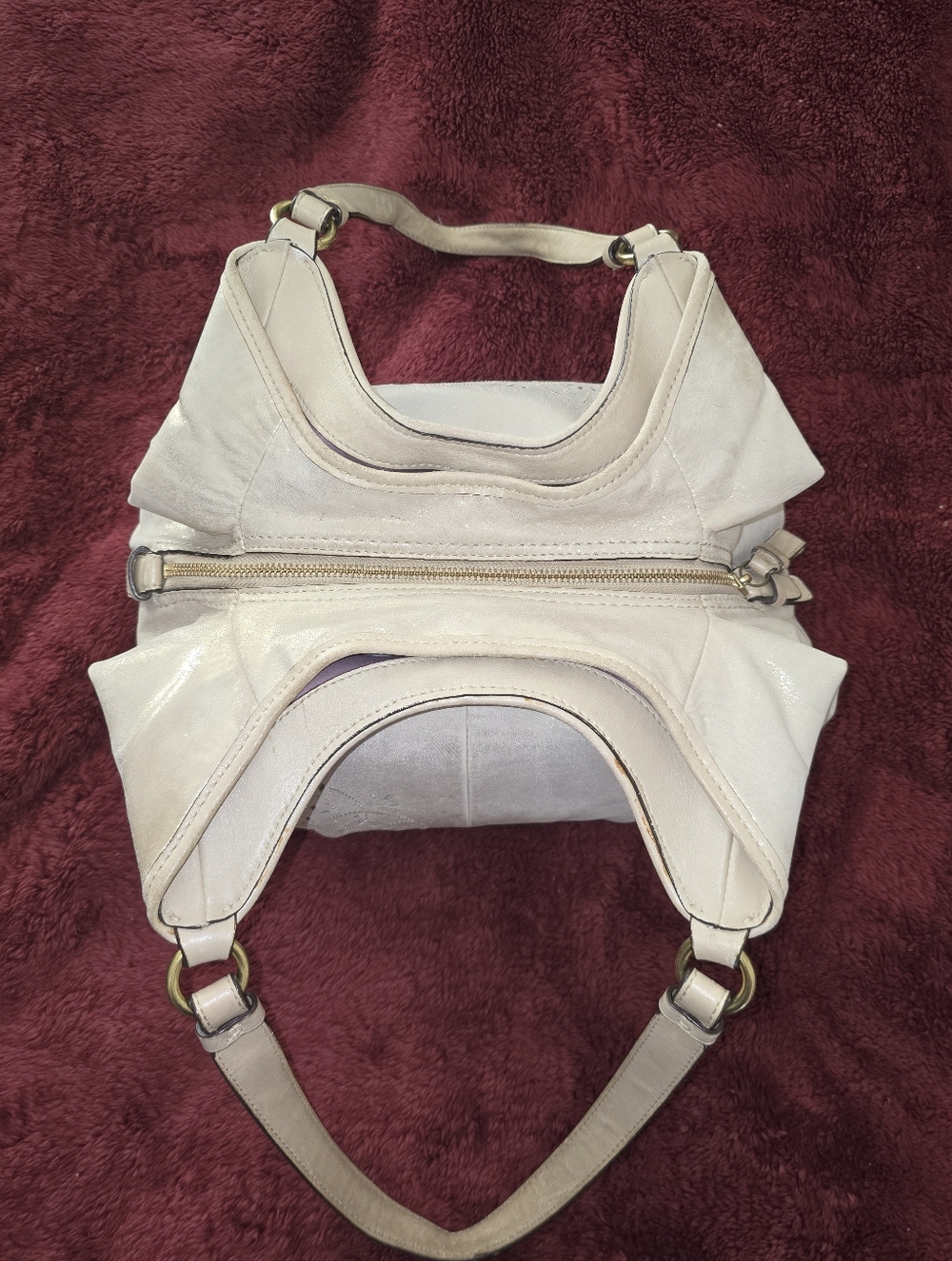 Coach Maggie Cream Leather With Gold Shimmer Shoylder Bag, VGUC, Needs Some TLC - Picture 7 of 15
